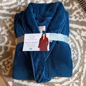 Oscar de la Renta Teal Plush Wrap Robe